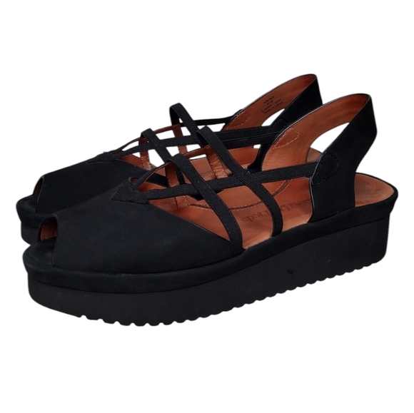 Lamour Des Pieds Women's Black Leather Open Toe Strappy Platform Sandals Sz 8.5M - Picture 1 of 16